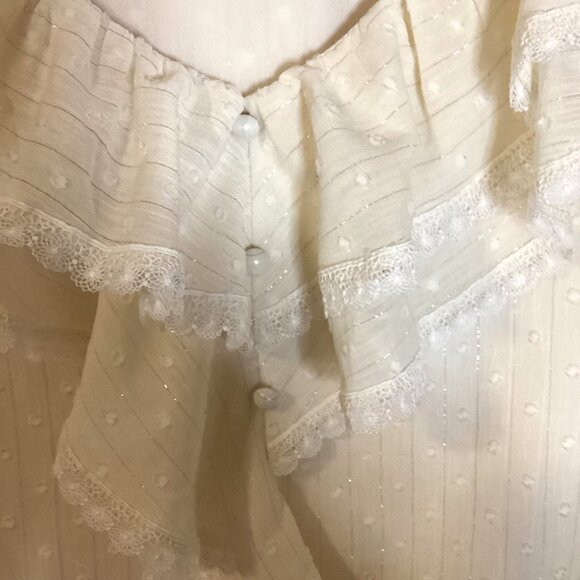 Suomiaoke Women's Blouse Ruffles Feminine Cream Lace Office Business Clothes - Picture 5 of 10